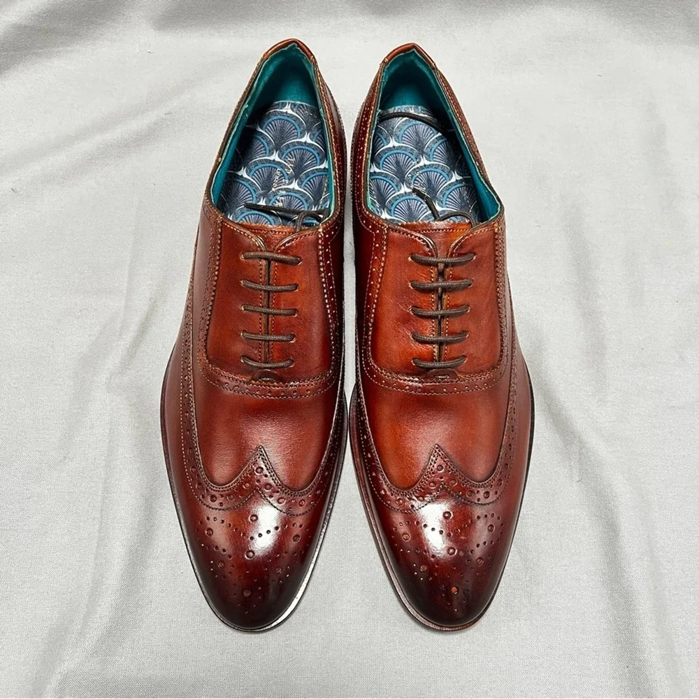 Ted Baker Asonce Leather Longwing Broque Brown Leather Oxford Dress Shoes 13.5